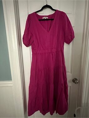 Women’s Fuchsia V-Neck Tiered Dress